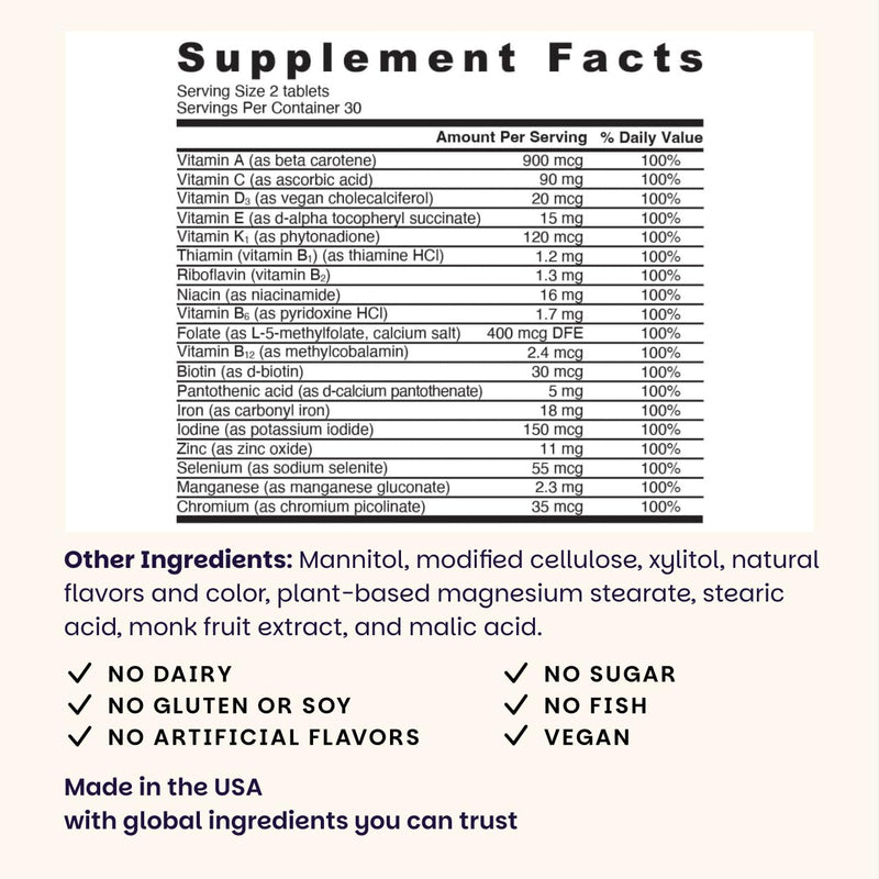EZ Melts Multivitamin + Iron - Daily Multivitamin for Women & Men - Supports Healthy Energy Levels & Antioxidant Protection - Non-GMO & Vegan - Tropical Cherry - 60 Dissolvable Tablets (30 Servings) 60 Count (Pack of 1)