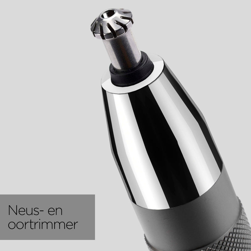 [Australia] - BaByliss Super-X Metal Nose, Ear & Eyebrow Trimmer, 3-in-1 Detail Trimmer, Nose Hair Trimmer, Ear Hair Trimmer, 2 Attachments, 2 Comb Guides, Battery Operated, E116E Silver 