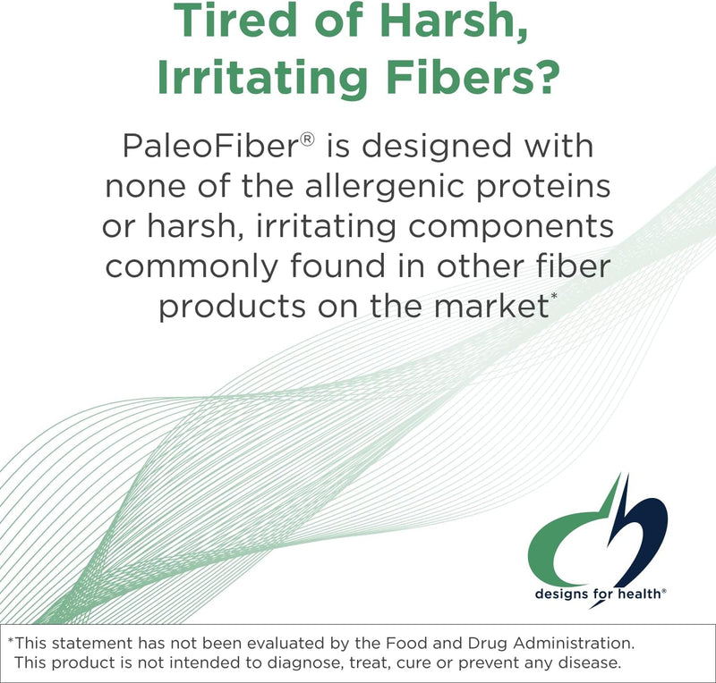 Designs for Health PaleoFiber - 12 Digestive Fiber Blend Powder Supplement with Psyllium Husk, Flax + Apple Pectin - Prebiotic Gut Support, Unflavored + Unsweetened - Vegan (60 Servings / 300g) Unflavoured