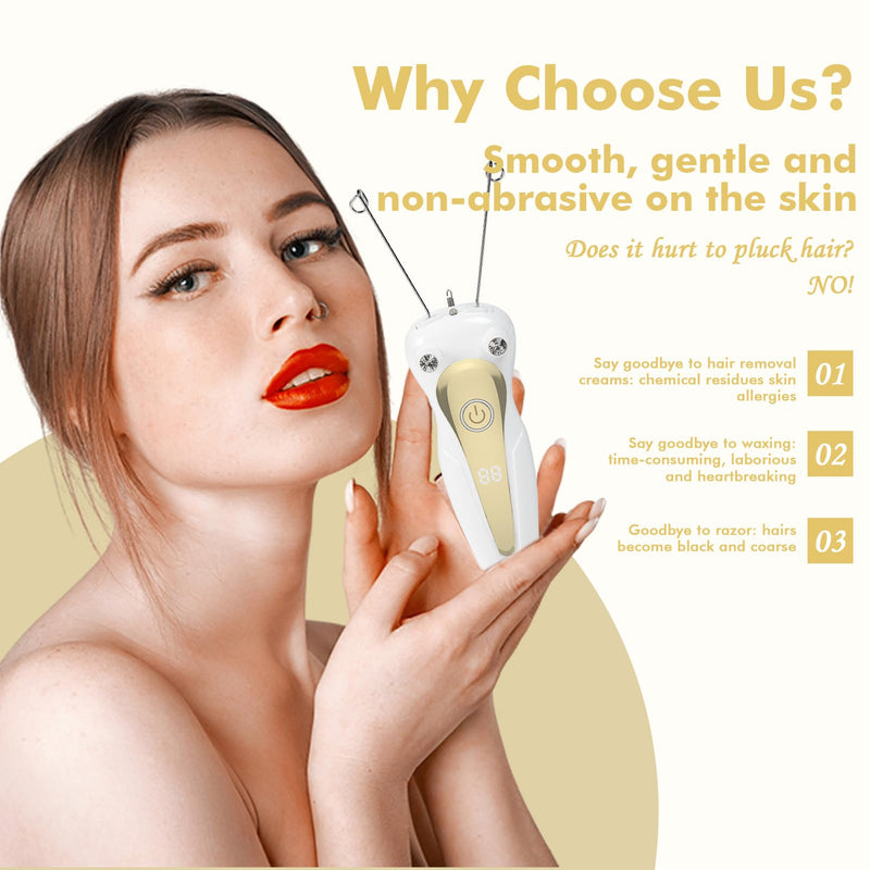 [Australia] - Electric Threading Epilator Women's Electric Thread Epilator Facial Hair Remover for Women Physical Threader Hair Remover Epilator Women's Facial Epilator for Arms and Legs (Gold) 