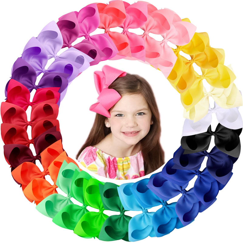 Oaoleer 30 Colors 6 Inch Hair Bows Clips Grosgrain Ribbon Bows Hair Alligator Clips Hair Barrettes Hair Accessories for Girls Toddler Infants Kids Teens Children 6 Inch (Pack of 30)