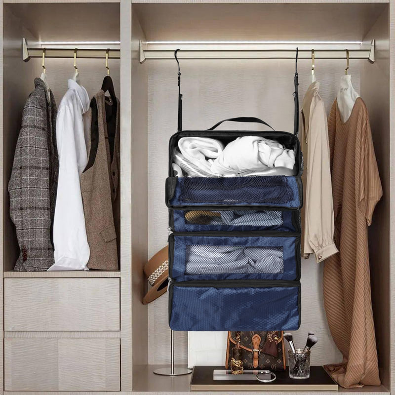 Olosar Suitcase Organizer, Travel Luggage Organizer Portable Hanging Travel Shelves Collapsible Hanging Packing Cubes for Carry on Suitcase Medium Navy blue-M