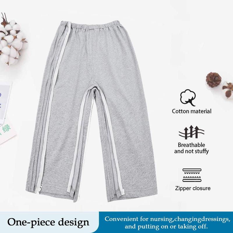 [Australia] - Unisex Side Zipper Bedridden Patient Clothing,Patient Pants,Tear Away Pants,Soft Cotton Material Gray1 3X-Large 