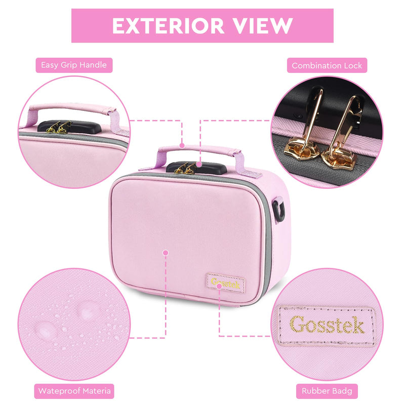 Gosstek Pink Leather Smell Proof Carrier Bag with 10 Accessories, Premium Organizers Box Case with Combination Lock and Great Gift for Women, Childproof Organization Container Pouch 9 X 6 X 4 Inches.