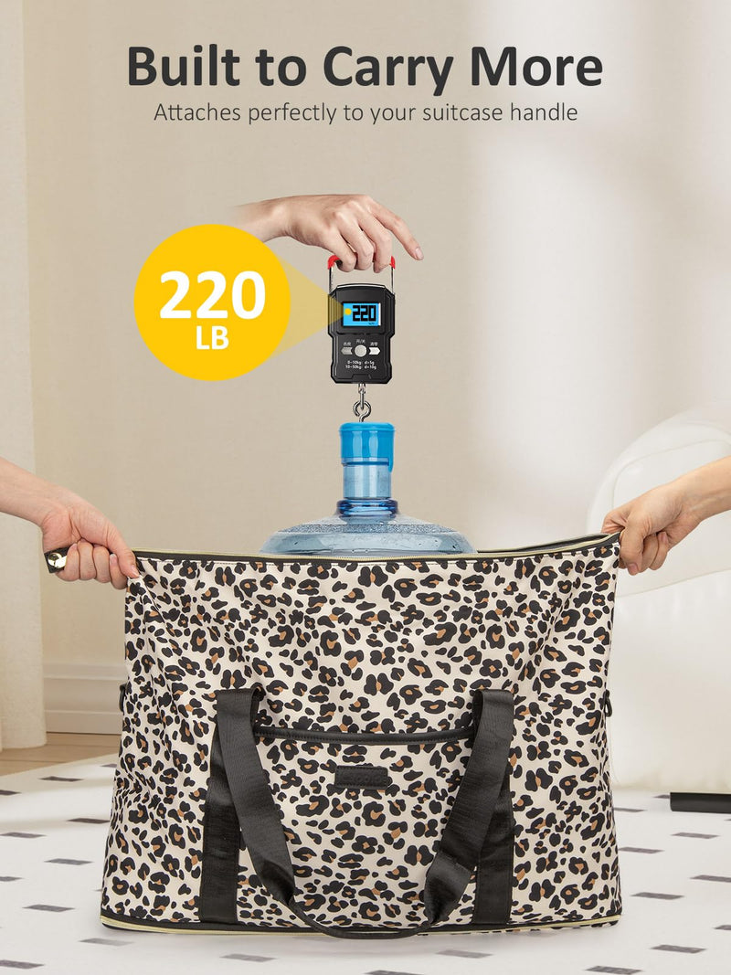 Expandable Travel Duffle Bag Weekender Overnight Bags for Women Men | 32L Duffel Bag,Waterproof Carry on Bag,Hospital Bag for Labor Delivery,With Toiletry Bag,Gym,Airplane Travel Leopard Large