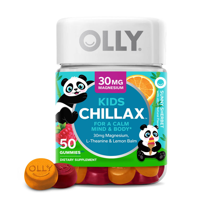 OLLY Kids Chillax, Magnesium Gummies Plus L-Theanine, Lemon Balm & Kids Immunity Gummy, Immune Support, Wellmune, Elderberry, Vitamin C, Zinc, Chewable Supplement, Cherry - 50 Count