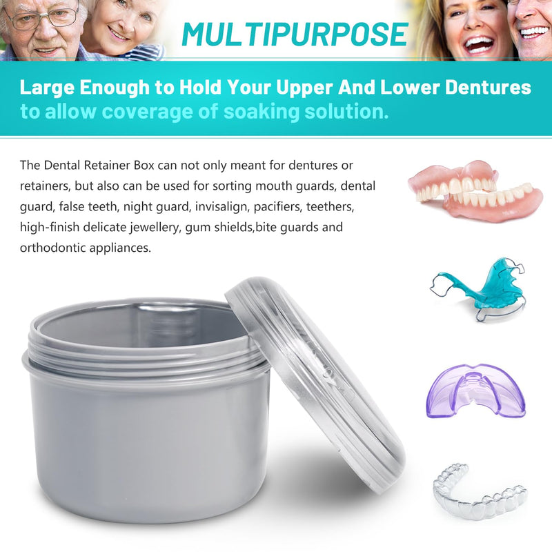 [Australia] - Denture Case with Denture Brush, No Leak Denture Bath Box, Denture Travel Case, Denture Cup with Basket for Soaking Dentures (grey) grey 
