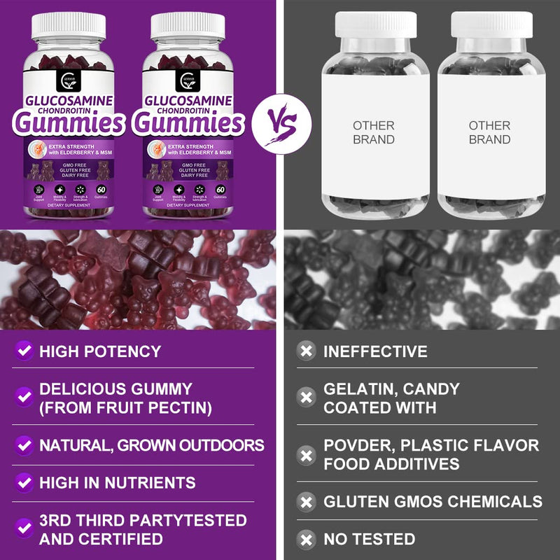 [Australia] - Glucosamine Chondroitin Gummies with MSM & Elderberry Extra Strength - Joint Support, Antioxidant Immune Support Supplement for Adults, Men & Women - 60 Chondroitin Gummies (2 Pack) 60 Count (Pack of 2) 
