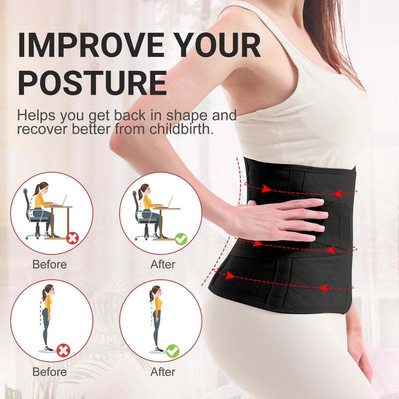 [Australia] - Postpartum Belly Band Wrap: Abdominal Binder Post Surgery Postpartum Belly Wrap Post Partum Binder - C Section Recovery Support Belt Postpartum Girdle Stomach Hysterectomy Belly Band Black Medium 