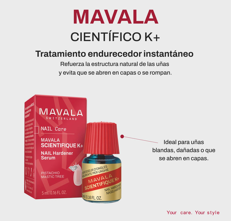 MAVALA Scientifique K+ Keratin Hardener Strengthener | Protect Nails | Avoid Breaking and Splitting | Supports Natural Keratinization | Multi-color, 0.16 Fl Oz