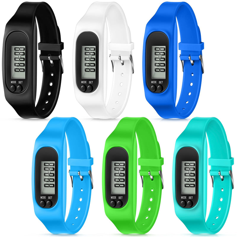 Geyoga Silicone Fitness Tracker Watch 6 Pcs Walking Running Pedometer Calorie Burning and Step Counting Bracelet Steps Pedometer Watch for Walking Men Women Kids Multicolor