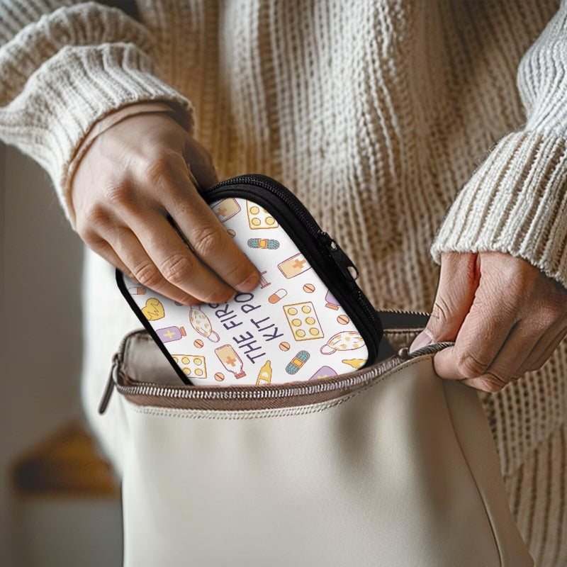 Travel Medicine Case Medical Theme Print Pill Organizer Box with Zipper Daily Supplement Holder Portable Vitamin Storage Bag Weekly