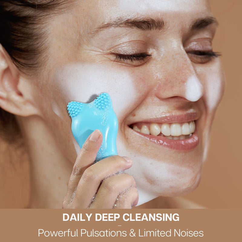 VRAIKO MIA Facial Cleansing Brush, Waterproof Rechargeable Face Cleansing Brush, with Soft Silicone and Adjustable Sonic Vibration, for Deep Cleansing Gentle Exfoliating and Massaging (Blue) Blue