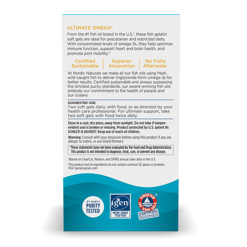 [Australia] - Nordic Naturals Ultimate Omega in Fish Gelatin, Lemon Flavor - 60 Soft Gels - 1280 mg Omega-3 - High-Potency Fish Oil Supplement - EPA & DHA - Promotes Brain & Heart Health - Non-GMO - 30 Servings Standard Packaging 