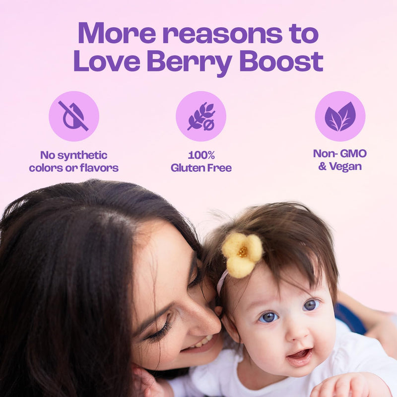 Baby Blues Berry Boost Elderberry Gummies for Women, Postnatal Immune Support with Vitamin C and Zinc for Moms, Postpartum and Breastfeeding, Dark Cherry, Vegan, 60 Count