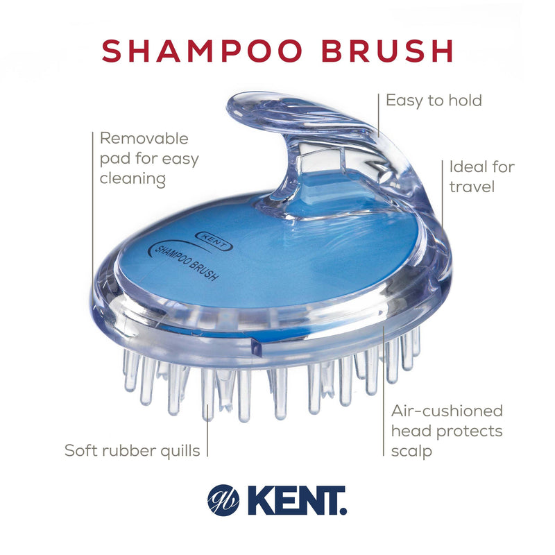 KENT SH1 BLU Scalp Scrubber Hair Brush and Scalp Exfoliator Brush for Distributing Shampoo and Conditioner, Shower Scalp Massage Tool and Hair Growth Brush Shower Brush with 42 Soft Rubber Bristles 3 Pack Blue