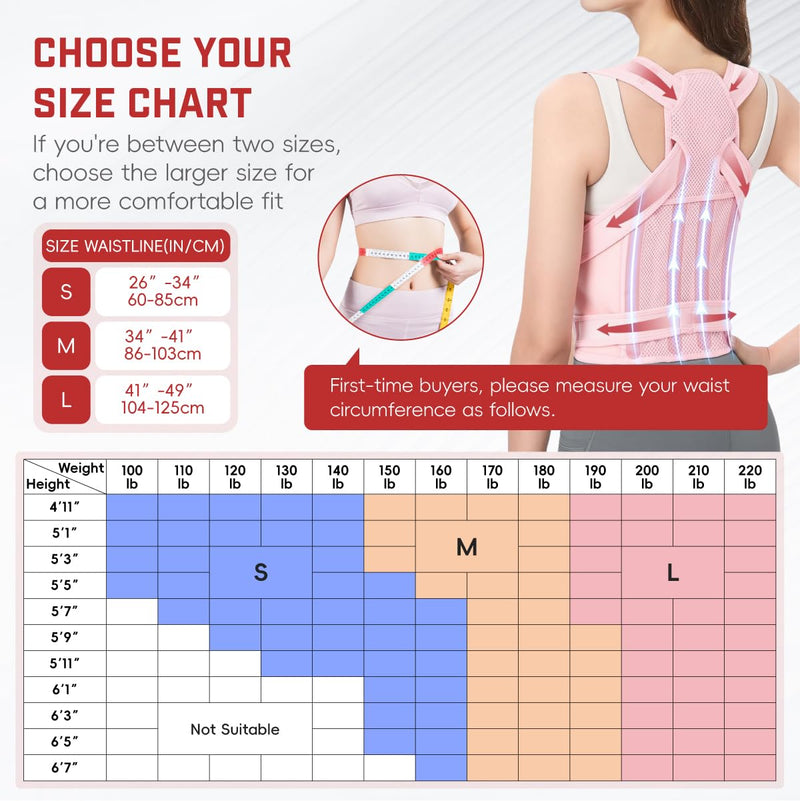 Back Brace Posture Corrector for Women & Men, Adjustable Shoulder Straightener with Full Back Support, Relief for Lower & Upper Back Pain, Hunchback & Scoliosis (Pink, Medium) Pink