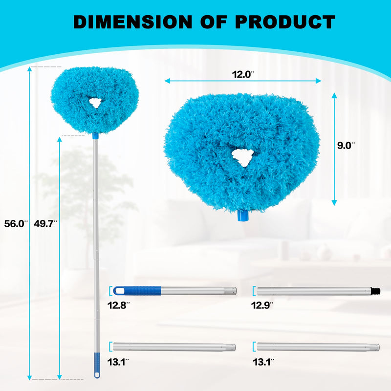 [Australia] - Ceiling Fan Cleaner Duster Reusable Microfiber Ceiling Fan Blade Cleaner Removable Duster with Extension Pole Adjusts 13 to 49.7 Inch for Cleaning Walls Bookshelves Furniture Door Window Top (Blue) Blue 