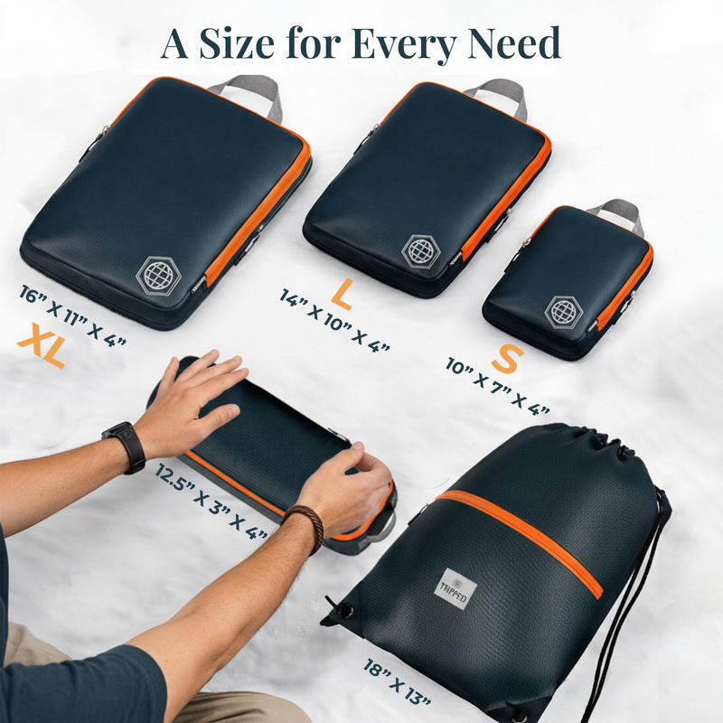 TRIPPED Travel Gear Extra Large Compression Packing Cubes 6-Piece Set Grey/Orange