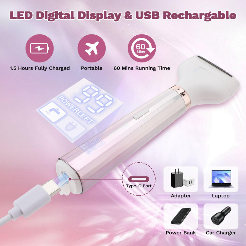 [Australia] - Electric Shavers Razors for Women, 5 in 1 Bikini Trimmer for Women, Wet/Dry Womens Electric Shaver Razor, Face Shaver for Face Nose Eyebrow Arms Armpit Legs Pubic Area, Facial Hair Removal 