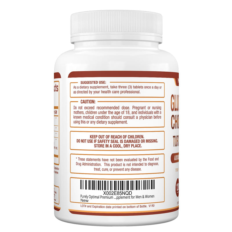 [Australia] - Purely Optimal Premium Glucosamine Chondroitin MSM Supplement Tablets w/Turmeric & Boswellia - Glucosamine Sulfate Joint Supplement for Men & Women 