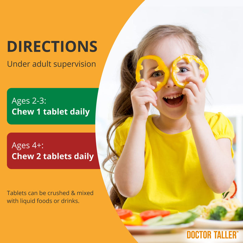 [Australia] - Doctor Taller Kids - Kids Multivitamins, Toddler Vitamins - Support Bone Strength, Enhanced Immunity with Calcium, Multivitamins for Ages 2 to 9 - Grape Flavor - 90 Vegan Chewable Tablets | 1 Pack 
