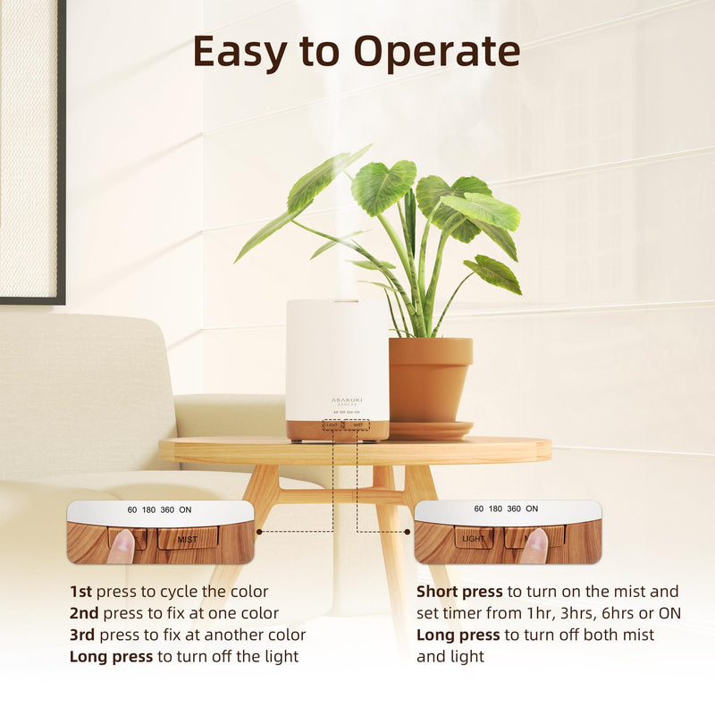 [Australia] - ASAKUKI Aroma Diffuser 300 ml for fragrance oils, 5 in 1 ultrasonic aromatherapy diffuser, humidifier with timer, automatic switch-off when waterless, brown 
