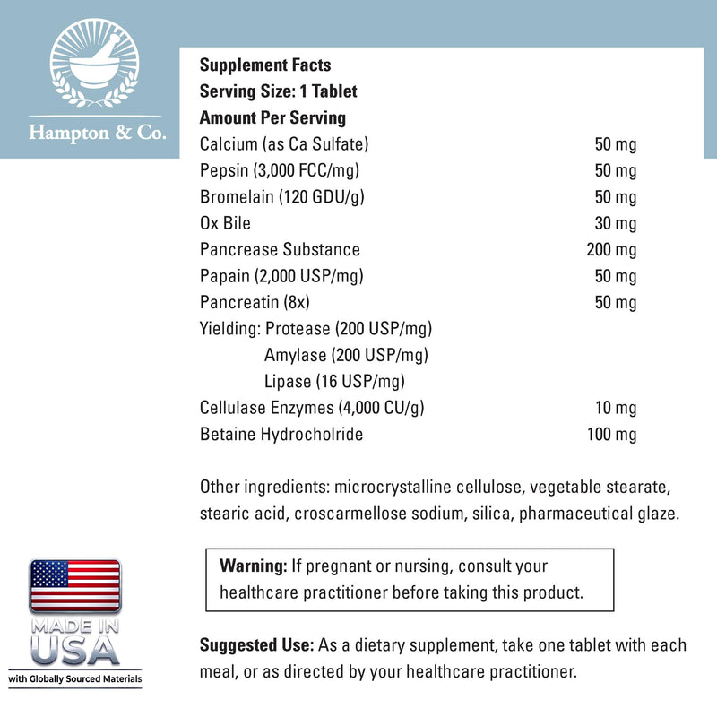 Hampton Distribution Digestive Enzymes Complete: A Premium Broad-Spectrum Formula for Gut Function and Nutrient Bioavailability. Gluten-Free & Non-GMO – 90 Tablets 90 Count (Pack of 1)