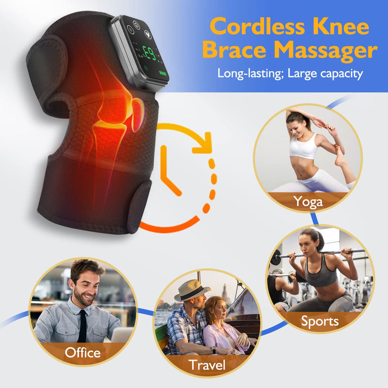 Cordless Heated Knee Massager, Knee Massager with Heat, Knee Massager for Pain Relief, Knee Heating Pad for Knee Pain Relief, FSA Eligible HSA, Heated Knee Brace Wrap, Black