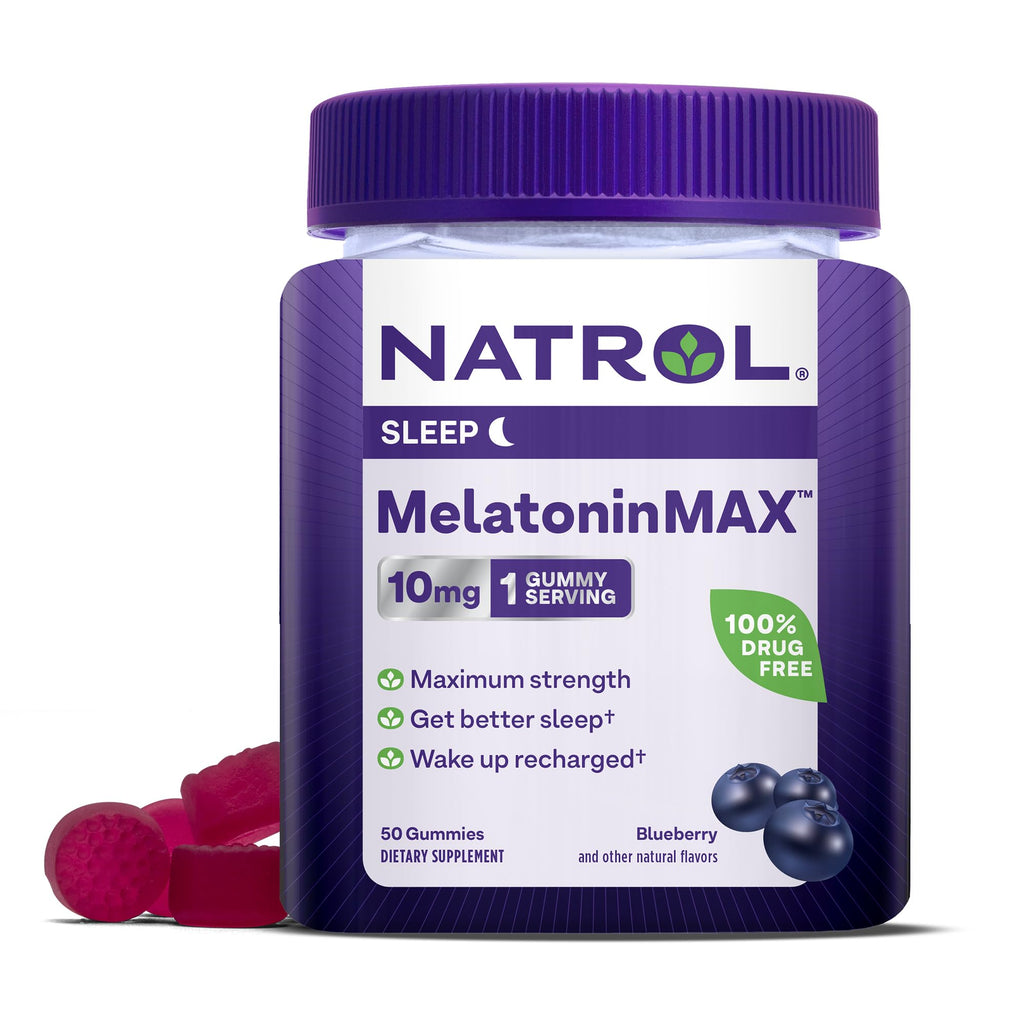 Natrol MelatoninMax(TM) Sleep Gummy Nighttime Sleep Aid for Occasional Sleeplessness, Blueberry Flavor, 10 mg, 50 Count, 50 Day Supply 50 Count (Pack of 1)