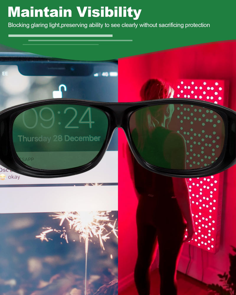 [Australia] - LIGHTMEUP Red Light Therapy Glasses, Superior Eye Protection for Infrared & LED Light Sessions‚ÄìBlocks 200-2000nm Harmful Wavelengths,Maintain Visibility, Lightweight Comfortable Red Light Goggles Full-frame Green 1 Pair 