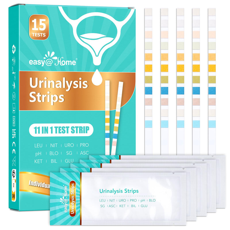 [Australia] - Easy@Home 11 parameter urine test strips: 15x urinalysis rapid test - health test for detecting cystitis, urinary tract infection, diabetes, kidney function & more - with color scale 