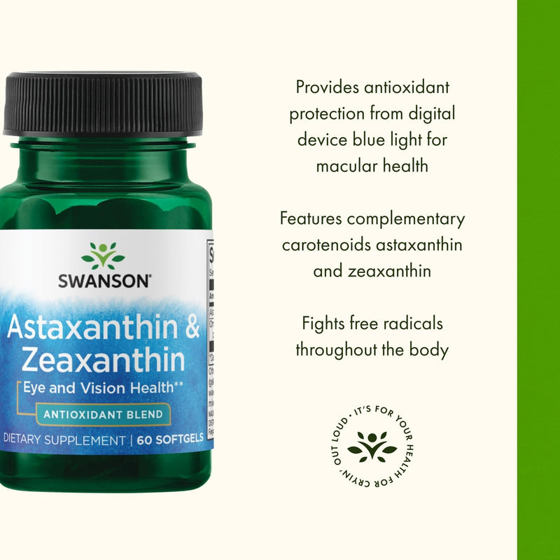 [Australia] - Swanson Astaxanthin & Zeaxanthin Eye Vision Brain Skin Health Antioxidant Support Supplement (Astaxanthin 4 mg & OmniXan Zeaxanthin 4 mg) 60 Softgels Sgels 