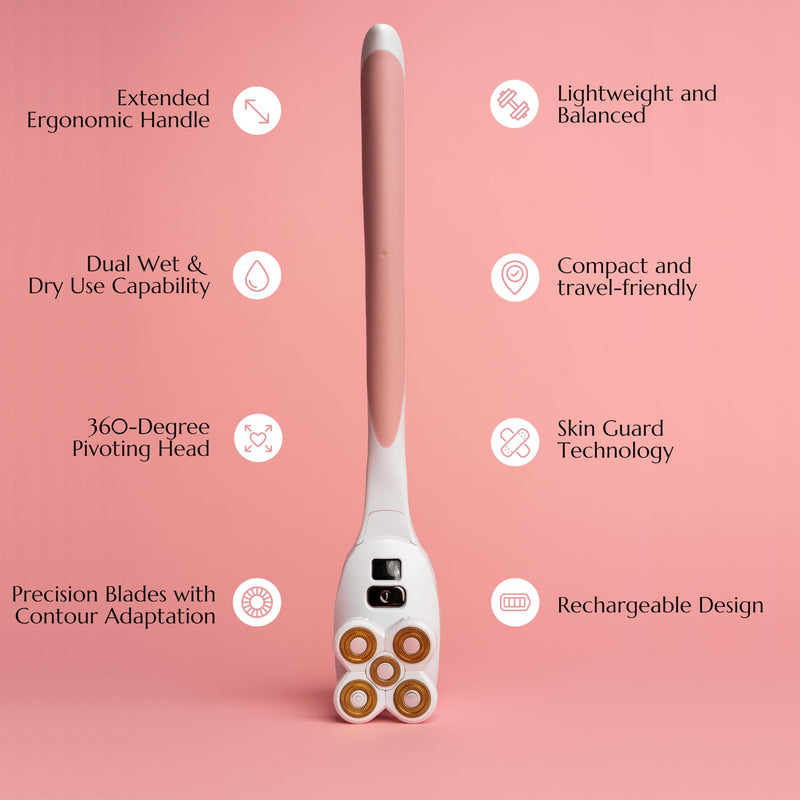 [Australia] - Self-Care Shave Kit | Friction-Fit Handle for Easy Reach & Comfort | 3 & 5 Petal Shave Heads | USB Charging | Smooth 