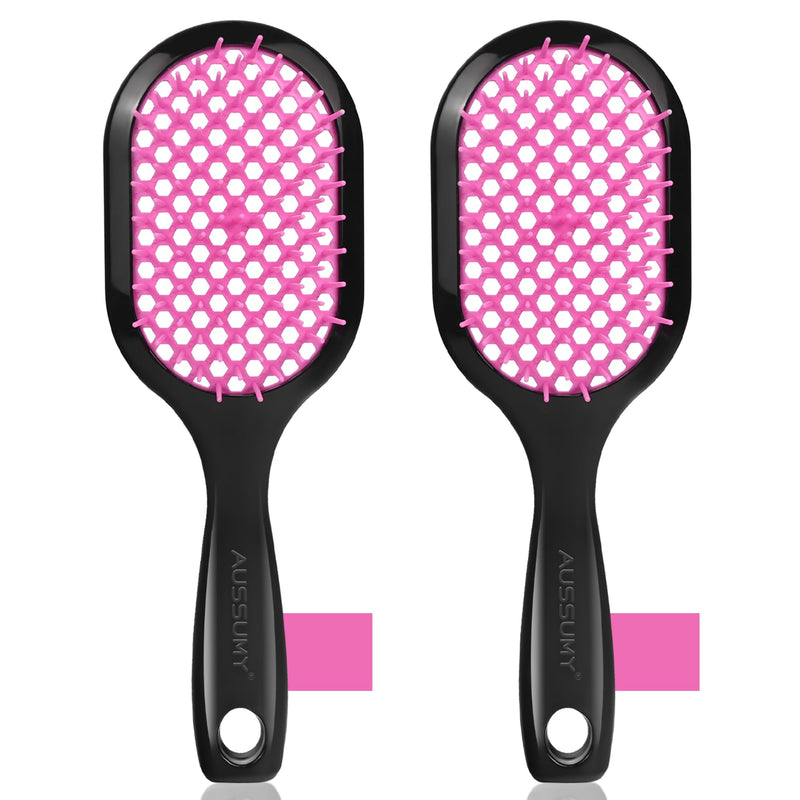 Vented Detangling Hair Brush - 2 Pack Detangler Hairbrush for Effortless Tangle Removal - Ultra-Soft Bristles -For Natural Curly Straight Wet Dry Damaged Hair for Women Men Kids Pink+Pink