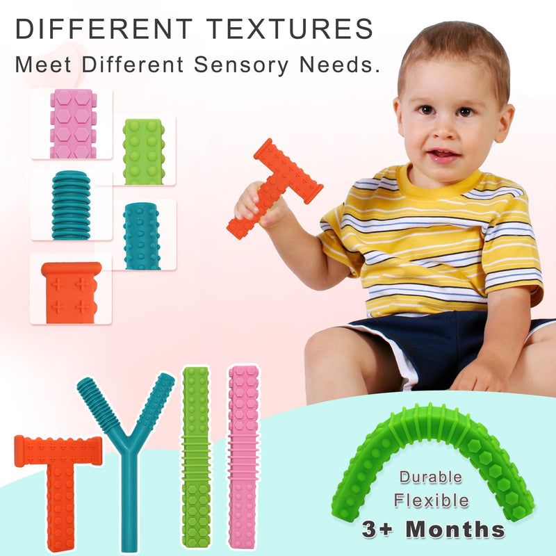[Australia] - Sensory Chew Toys for Autistic Children, 4 Pack Silicone Chew Tube Teething Sticks Toys for Autism, ADHD, SPD, Chewies with Special Needs, Oral Motor Chewy Tool for Sensory Kids Chewer. 