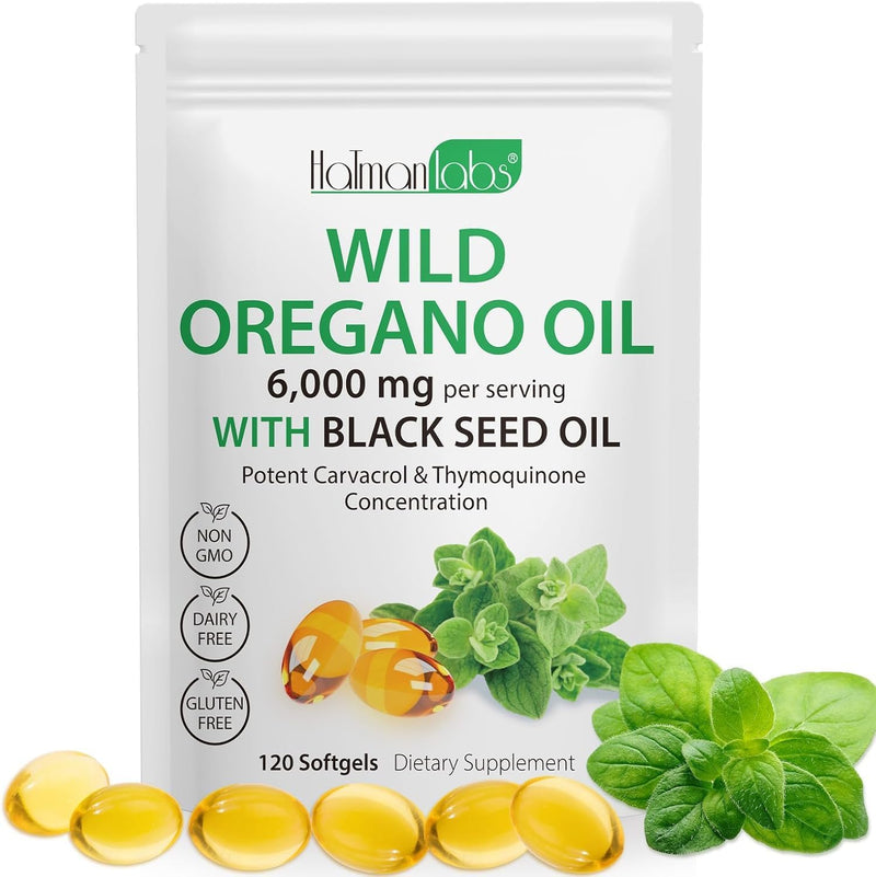 Oil of Oregano with Black Seed Oil, 2 in 1 6000mg Oregano Oil Capsules Organic,165mg Carvacrol, Easy to Swallow, Plant Based, Non-GMO, Gluten Free & Immune Support - 120Count