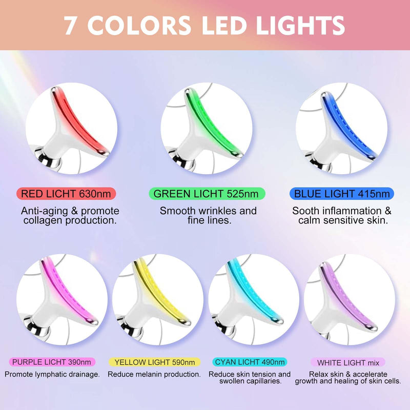 Red-Light-Therapy-for-Face and Neck Massager,7 Colors Womens Skin Rejuvenation Lifting Facial Massager Tool,Lymphatic Contour Massager Face for Toning,Glow Boost White