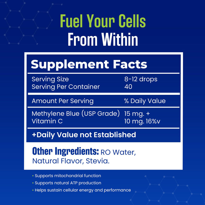 K TROPIX Methylene Blue + Vitamin C, USP Grade, Cellular Energy, 2oz Bottle | Natural Flavors, 97.63% Purity, Cognitive Support & Antioxidant Defense, Clean Formula, GMP-Certified, Lab-Tested