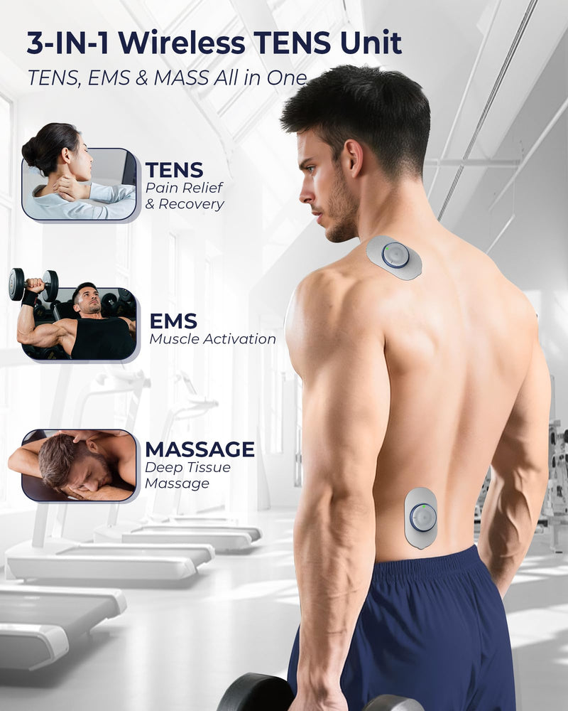 Wireless TENS Unit Muscle Stimulator, Pocket-Sized, Model U13 | Wireless TENS Machine, Dual Channel 30 Intensities, 10-60 Min Timer, Sciatica Relief, Travel Office Use, Gift for Men Women Blue