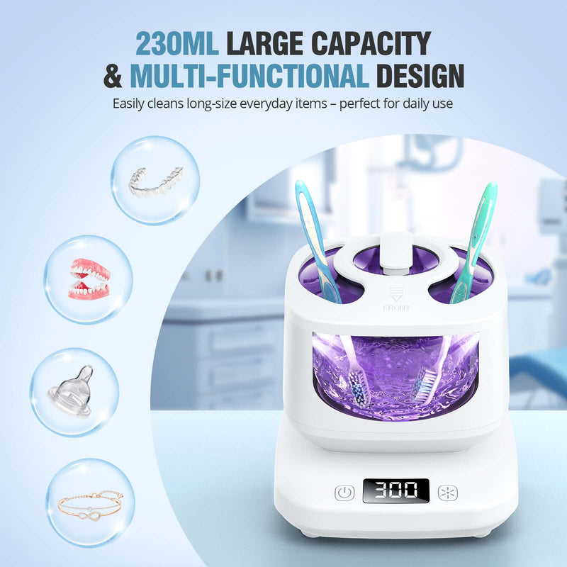 [Australia] - Ultrasonic Retainer Cleaner, Detachable 45kHz Retainer Cleaner Machine 3 Modes Dental Cleaning Pod with Visible Window Digital Timer for Mouth Guard, Dentures, Aligner, Braces, Jewelry - White 