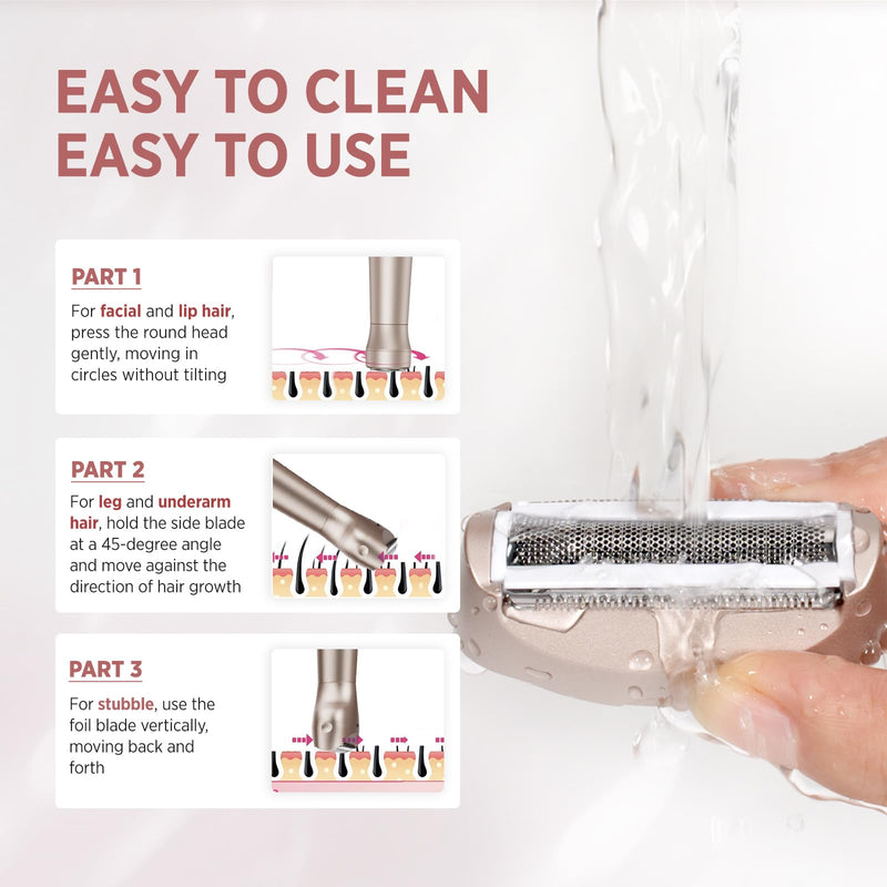 [Australia] - Women's Electric Shaver Rechargeable for the Body: Painless Hair Removal - Electric Shaver for Face Legs Armpits Bikini (Champagne Gold) Champagne Gold 