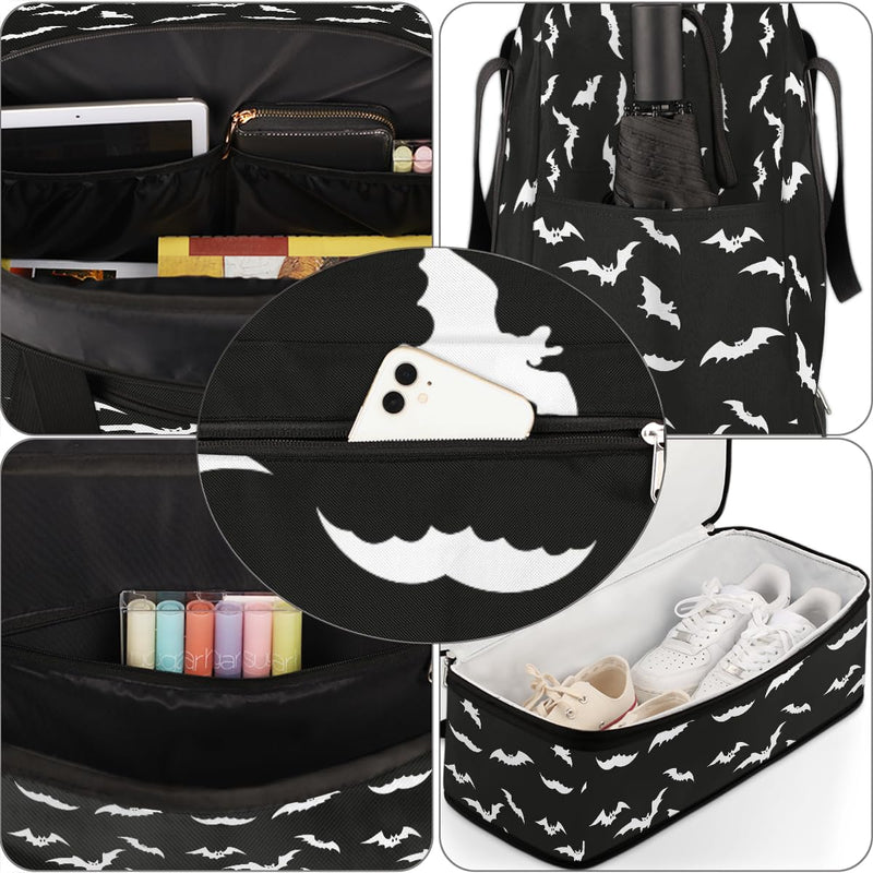 Halloween Goth Bat Travel Duffle Bags With Shoes Compartment for Women Men Weekender Overnight Bag Foldable Sports Tote Gym Carry On Luggage Handlebag for Travel Yoga Hospital Workout A:01 goth bat