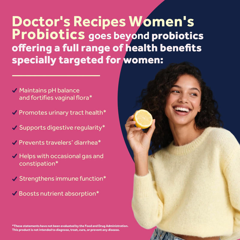 Doctor's Recipes Probiotics for Women, 100 Billion CFU 32 Strains, 60 Caps | Women's Probiotics with Prebiotic, Enzymes & Cranberry, Shelf Stable, Delayed Release, Vegan, Non-GMO 60 Count (Pack of 1)