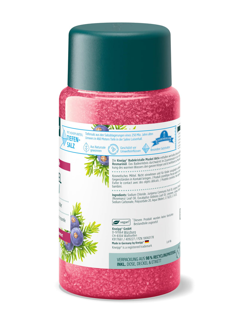 [Australia] - Kneipp Bath Crystals Muscle Active - with valuable essential juniper, wintergreen and rosemary oil - warming and beneficial for the muscles - 600g, 1 juniper, wintergreen, rosemary 600g (pack of 1) 