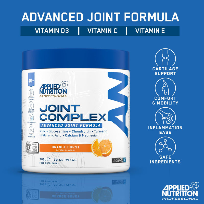 Applied Nutrition Joint Complex for Over 40s | Glucosamine, Chondroitin, MSM, Turmeric, Pea & Hyaluronic Acid | Informed Sport – Orange Burst (300g – 30 Servings)