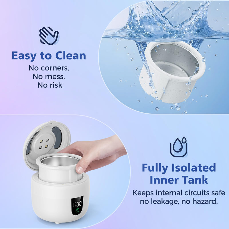 [Australia] - New Ultrasonic Retainer Cleaner Machine with Removable Inner Tank for Aligners, Mouth Guards, Jewelry ‚Äì 180ml Capacity, 45kHz Ultrasonic Cleaner, 3 Modes, Digital Timer, Smart Pause & Quiet to 30dB White 