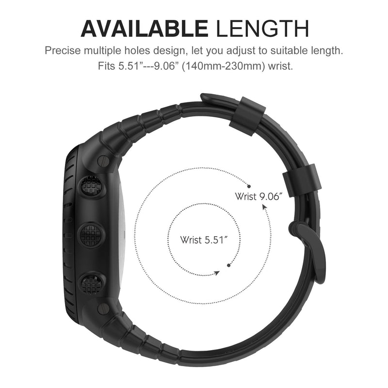 [Australia] - MoKo Suunto Core Watch Band, Classic Replacement Soft Wrist Band Strap with Metal Clasp for Suunto Core Smart Watch, Fits 5.51"-9.06" (140mm-230mm) Wrist, All Black 