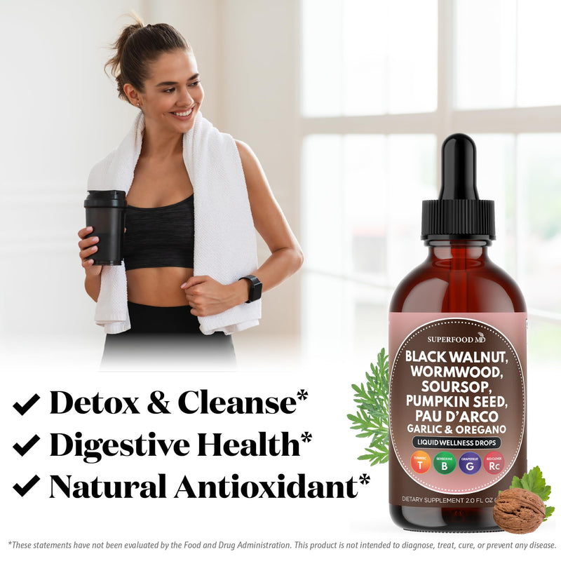 [Australia] - Wormwood Black Walnut Cleanse for Humans Drops Liquid Soursop Garlic Pumpkin Seed PAU D'Arco Oil of Oregano Turmeric Berberine Neem Extract Hull Bark Tincture - 4 oz 4 Fl. Oz (Pack of 2) 