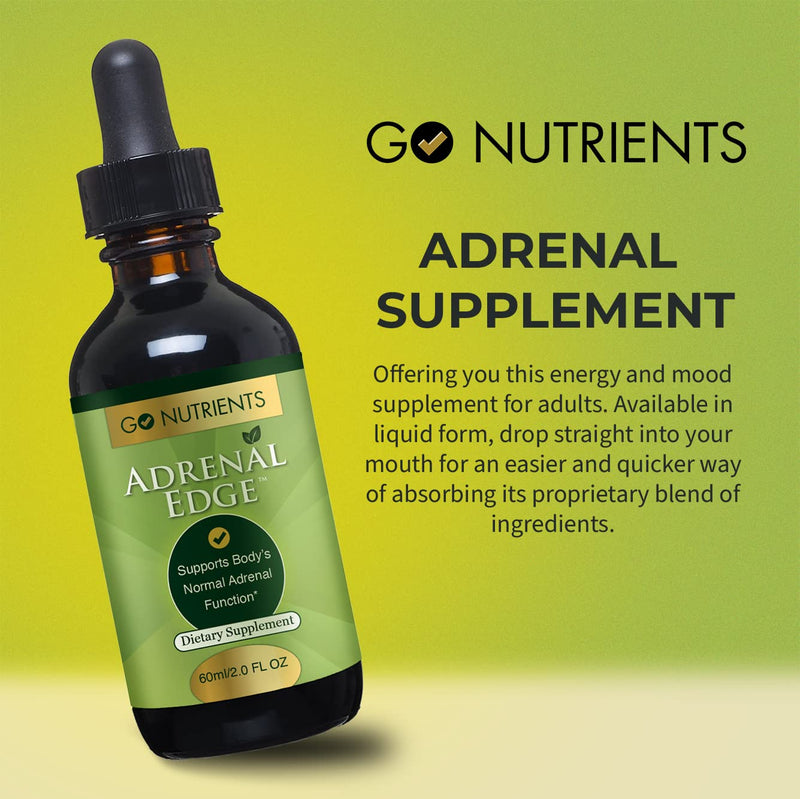 [Australia] - Go Nutrients Adrenal Edge Stress Relief & Cortisol Management Supplement with Astragalus Ginkgo, Eleuthero Supports Healthy Energy Levels, Promotes Restful Sleep & Adrenal Health 2.0 oz. | 48 Servings 